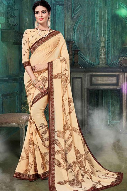 Traditional Printed Saree in Beige