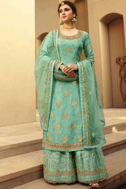 Soft net Palazzo Suit in Turquoise