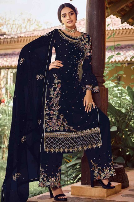 Faux georgette Palazzo Suit in Navy blue