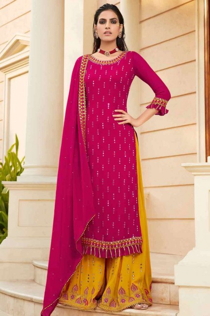 Pink Faux georgette Palazzo Suit