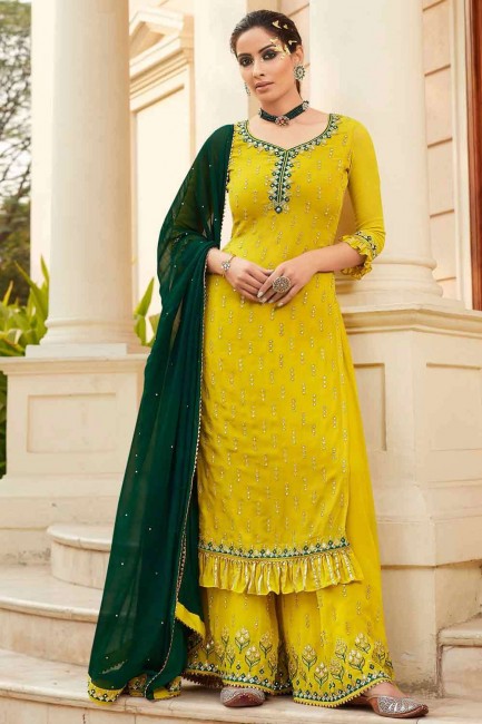 Faux georgette Palazzo Suit in Yellow