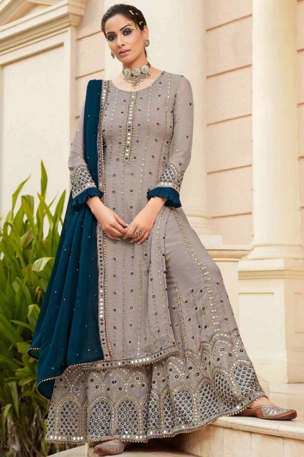 Rose grey Faux georgette Palazzo Suit