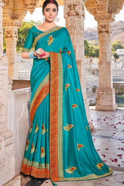 Alluring Embroidered Saree in Blue
