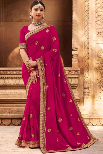 Embroidered Saree in Magenta