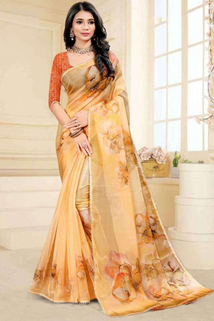 Snazzy Embroidered Saree in Peach