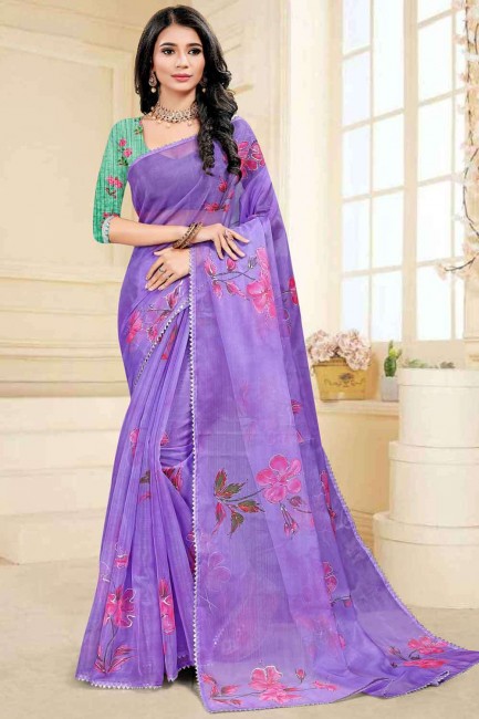Exquisite Embroidered Saree in Violet