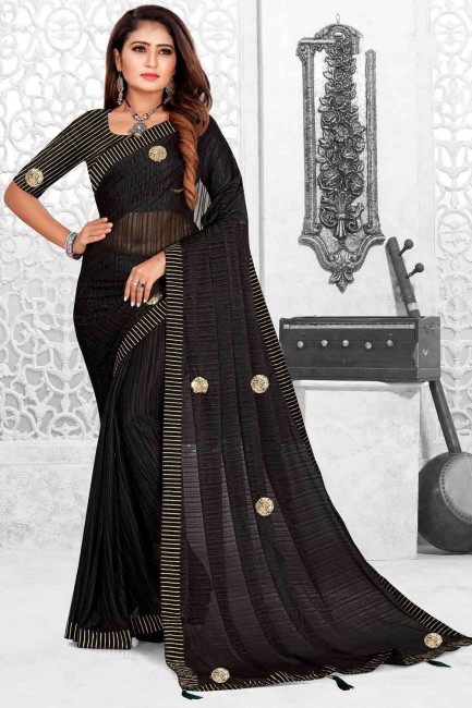 Lycra Saree with Weaving in Black