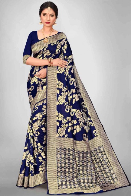 Deep cove blue Diwali Saree with Weaving Art silk