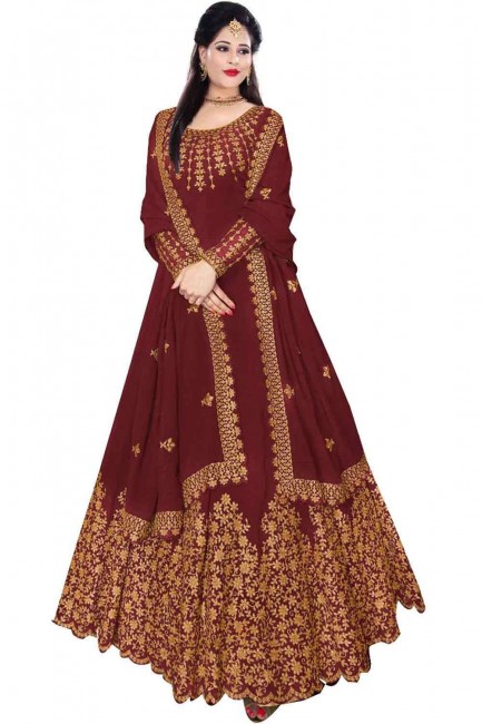 Persian palm maroon Georgette Gown Dress