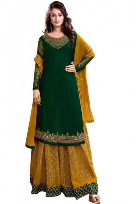 County green Embroidered Sharara Suit in Satin georgette
