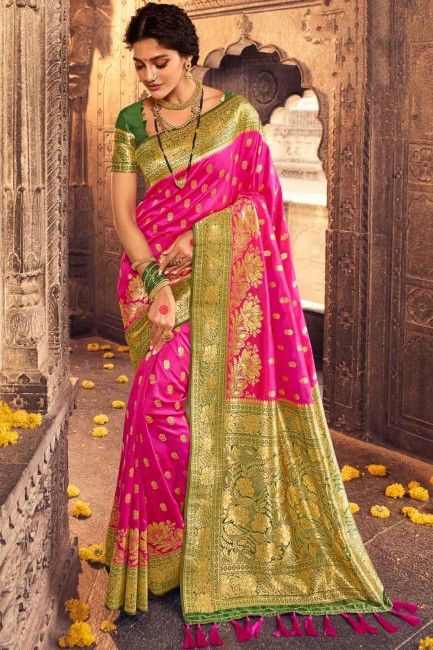 Persian pink Banarasi Saree in Weaving raw silk