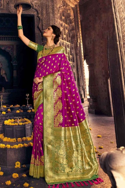 Flirt purple Banarasi Saree in Weaving raw silk