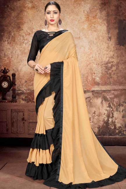 Georgette Lehenga Saree with Embroidered in Sand yellow