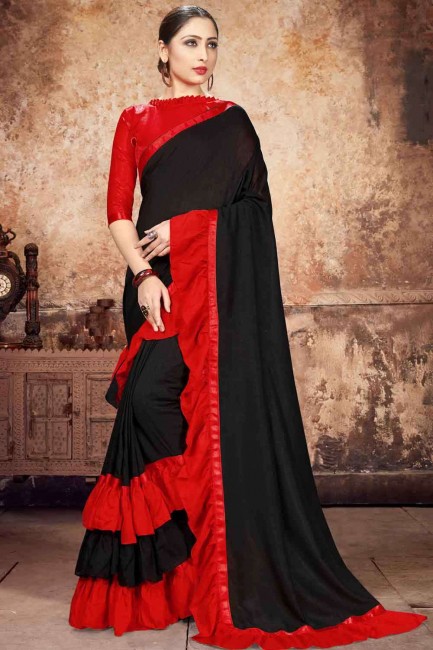 Black Lehenga Saree in Georgette with Embroidered