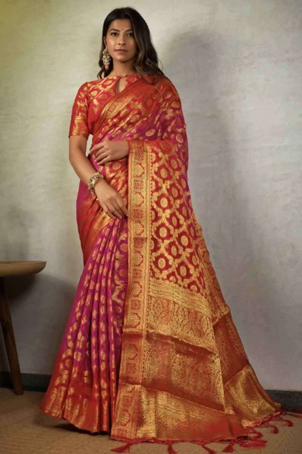Pink Chiffon Banarasi Saree with Weaving