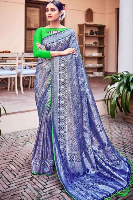 Banarasi raw silk Banarasi Saree with Weaving Designer Work in Blue