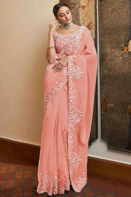 Resham Saree in Peach Silk
