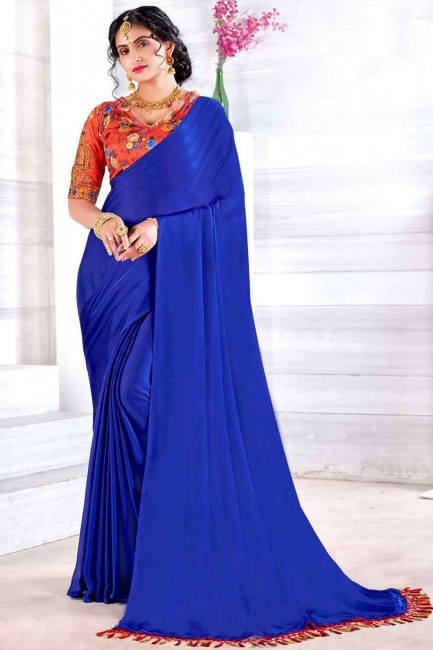 Chinon chiffon Saree with Stone in Royal blue