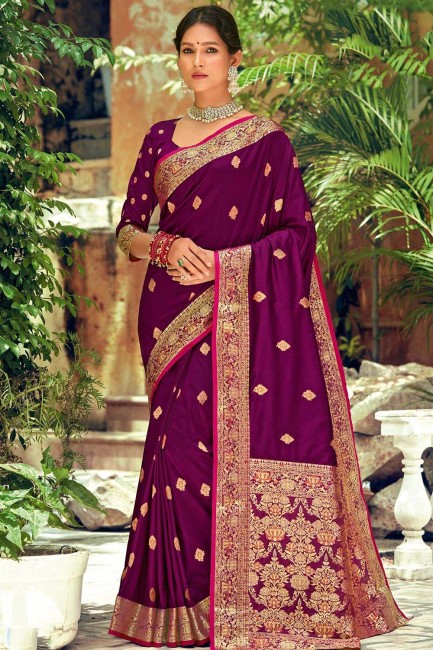 Weaving Silk Purple Party Wear Saree with Blouse