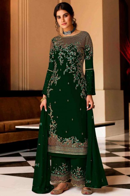 Green Embroidered Georgette Pakistani Suit