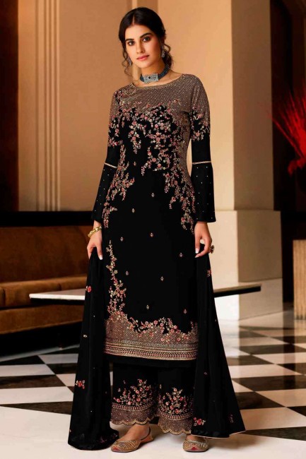 Black Pakistani Suit in Georgette with Embroidered