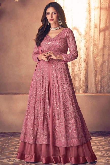 Anarkali Suit in Pink Georgette with Embroidered