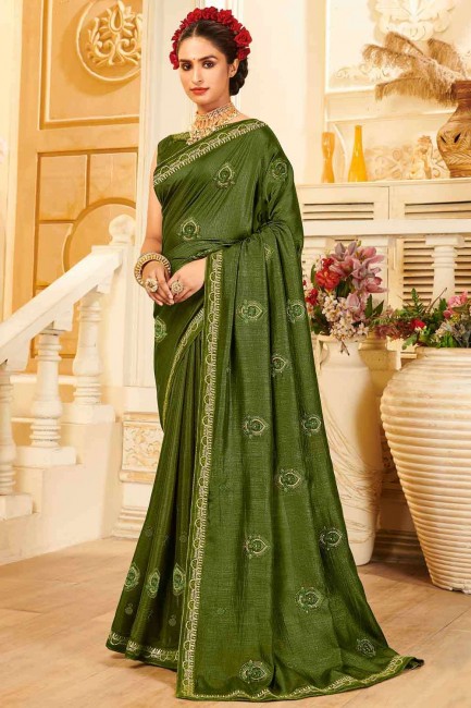 Silk Thread Mahendi  Saree with Blouse