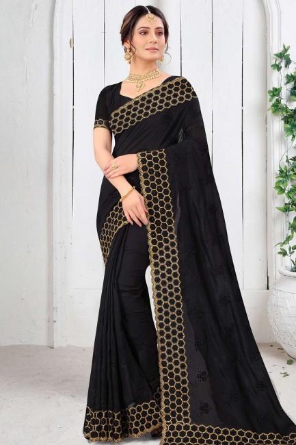 Black Party Wear Saree in Art silk with Resham,stone,embroidered