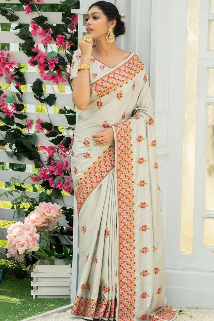 Party Wear Saree in Grey Art silk with Stone,thread,embroidered