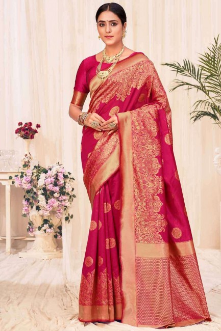 Banarasi silk Red Saree in Weaving