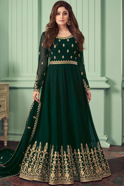 Embroidered Anarkali Suit in Green Georgette