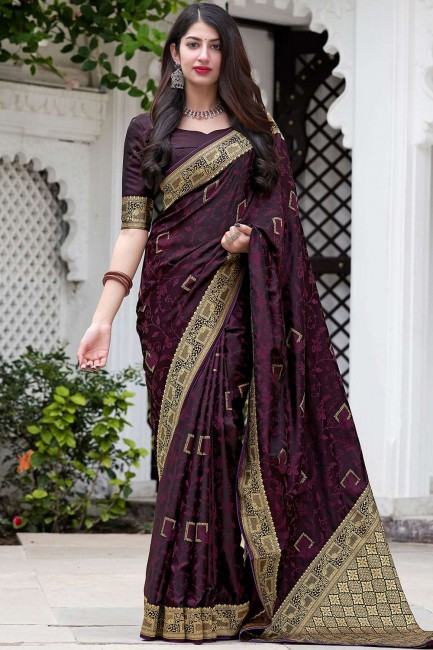 Purple Saree in Weaving Silk