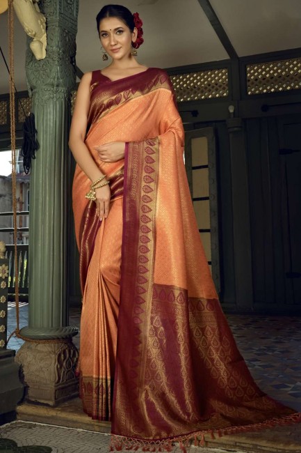 Peach Wevon  Saree in Art silk