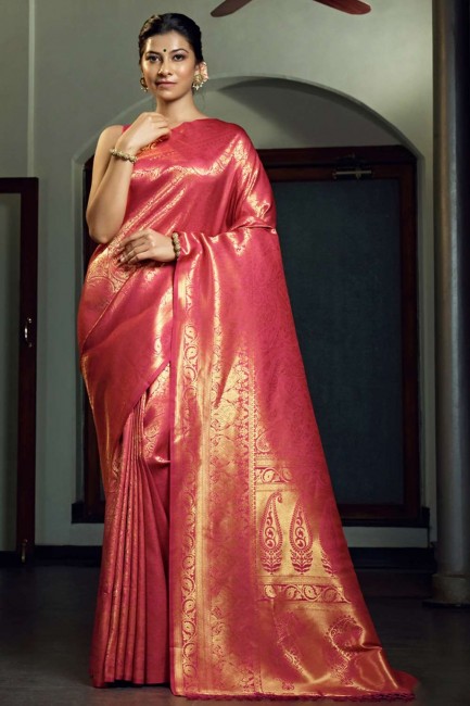 Art silk heavy Wedding Saree with Weaving in Pink