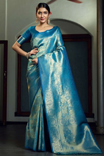 Blue Weaving Saree in Art silk