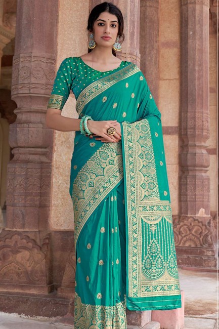 Green Weaving Wedding Saree in Silk