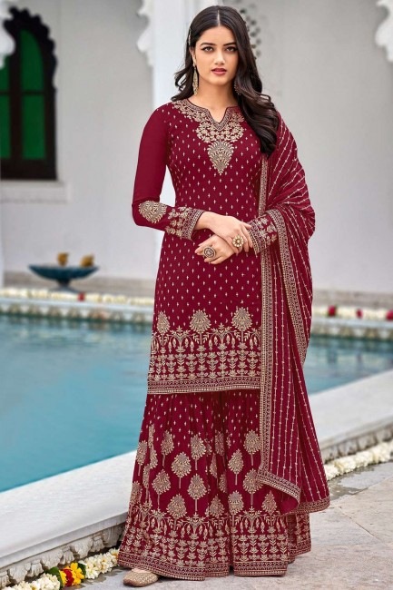 Faux georgette Faux georgette Palazzo Suit with Embroidered