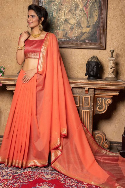 Peach Weaving Saree in Linen and silk