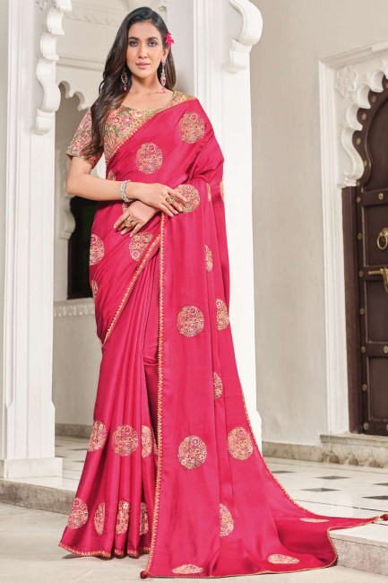 Pink Art silk South Indian Saree with Embroidered