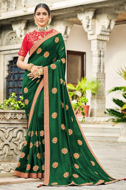 Green South Indian Saree in Art silk with Embroidered