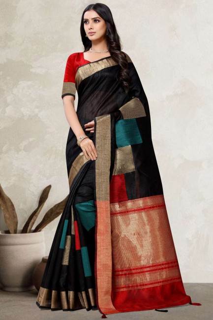 Weaving Art silk Black Saree with Blouse