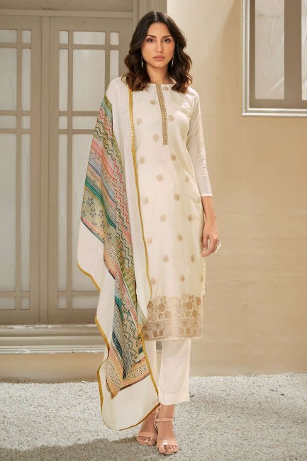 Jacquard and muslin Off white Straight Suit in Digital print