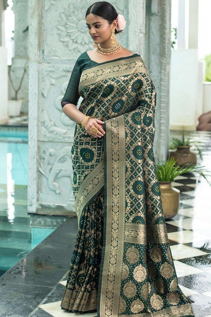 Green Wedding Saree in Banarasi silk with Weaving