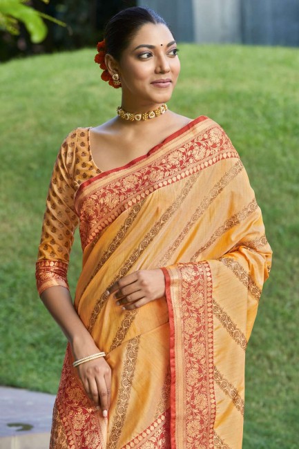 Weaving Silk Yellow Saree with Blouse