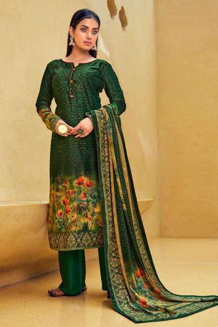 Palazzo Suit in Green Velvet with Digital print
