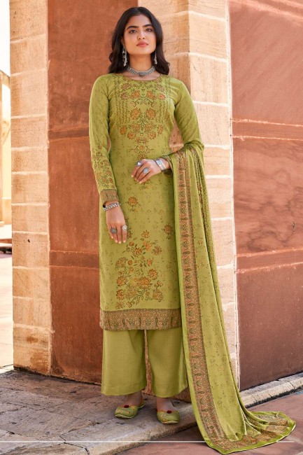 Pashmina Palazzo Suit in Green with Digital print