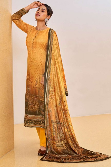 Pashmina Palazzo Suit in Yellow with Digital print
