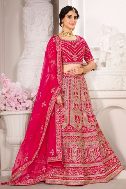 Silk Pink Embroidered Wedding Lehenga Choli with Dupatta