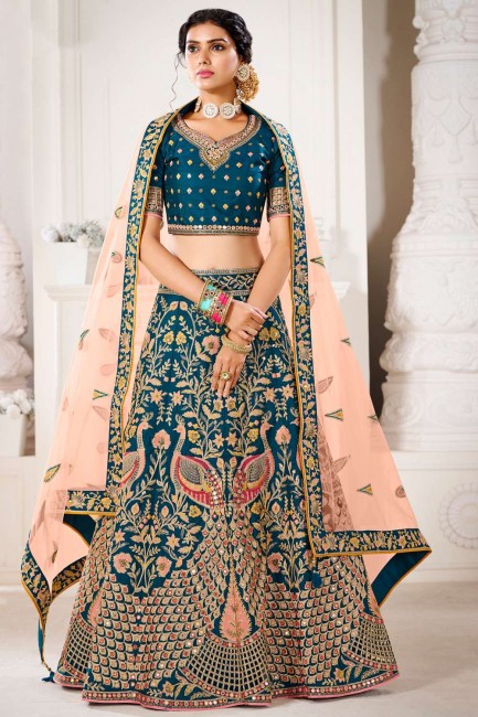 Silk Embroidered Blue Wedding Lehenga Choli with Dupatta