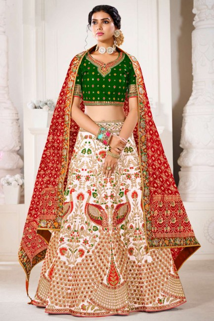 Wedding Lehenga Choli in Off white Silk with Embroidered